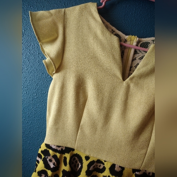 Pussycat Retro Yellow Leopard Print Fit & Flare Dress - Picture 2 of 6
